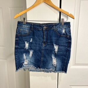 Wax Jean Los Angeles Distressed Denim Jean Skirt Women's Size L EUC